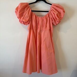 Abercrombie & Fitch Cotton Coral Ruched Puff Sleeve Mini Dress NWOT